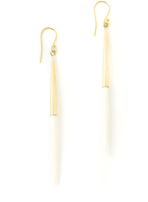 Kenyan Brass and White Cow Bone Javelin Earrings