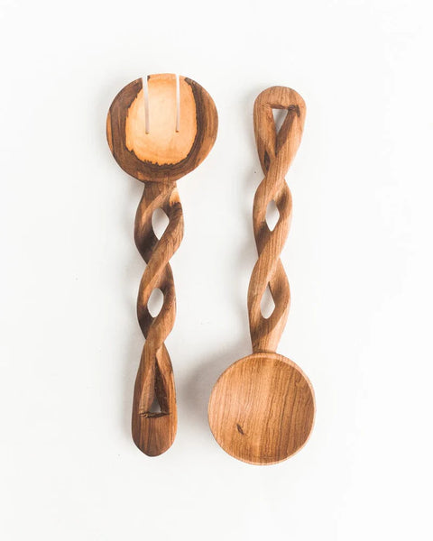 Twisted Wild Olive Wood Salad Servers