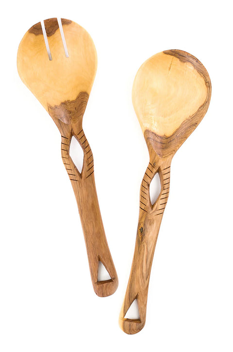 Kenyan Olive Wood Eyelet Salad Servers
