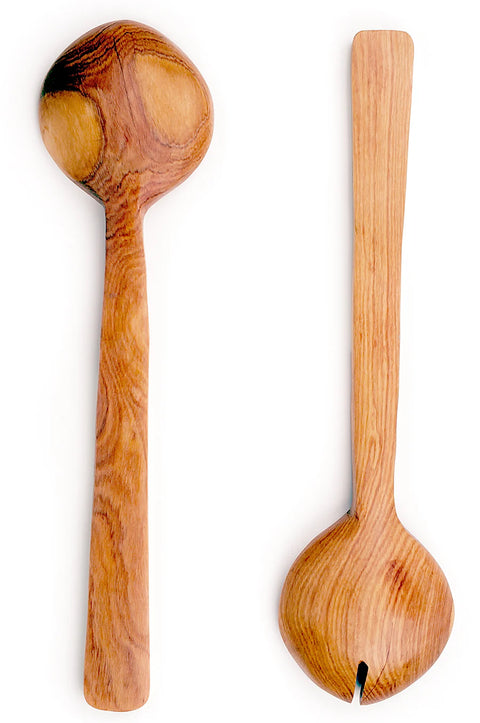 Kenyan Wild Olive Wood and White Cow Bone Flat Handle Servers
