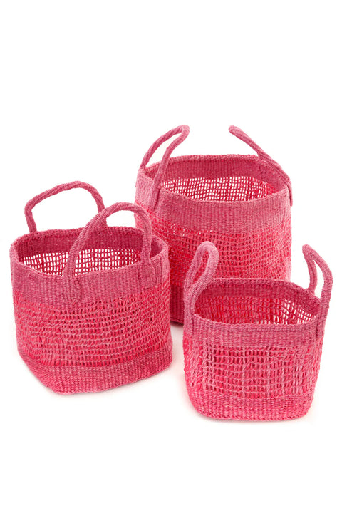 Open Weave Sisal Basket / Purse - PINK