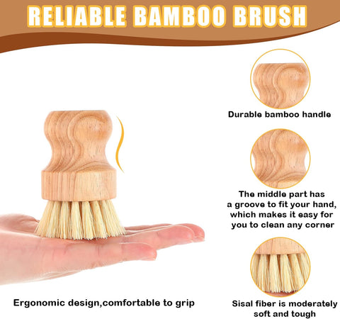 Bamboo Scrub Brush with Natural Sisal Bristles