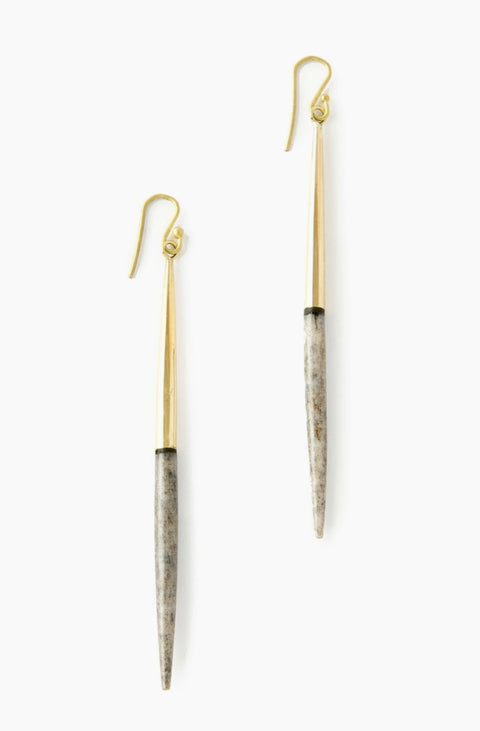 Kenyan Brass and Grey Cow Bone Javelin Earrings