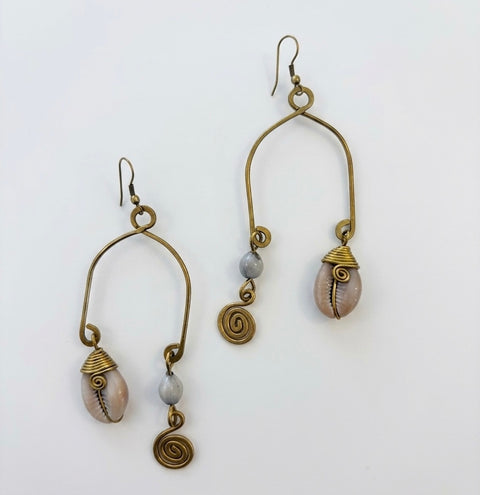 Kenyan Cowrie Shell Musical Note Earrings