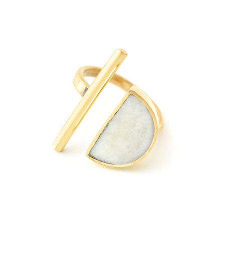 Kenyan Moonrise Horizon Ring in Brass and Light Cow Horn