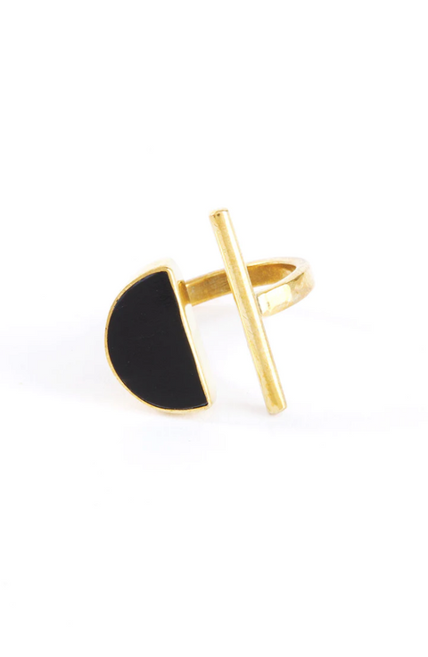 Kenyan Sunset Horizon Ring in Brass and Dark Cow Horn