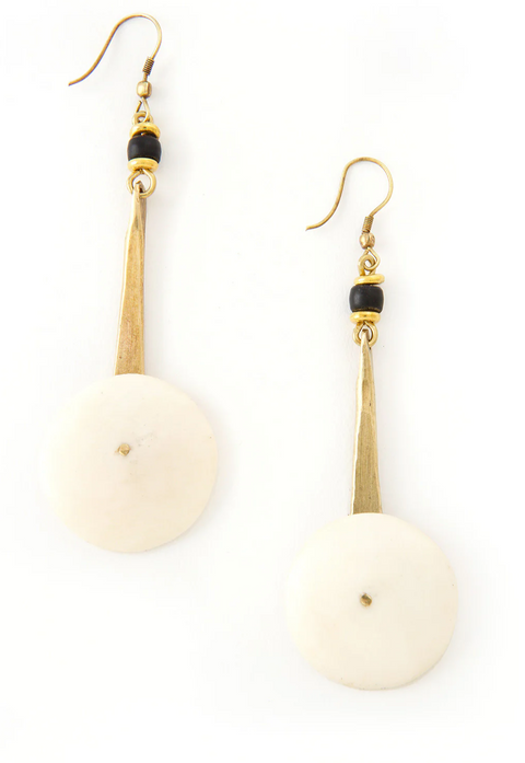 White Cow Bone & Brass YoYo Earrings from Kenya