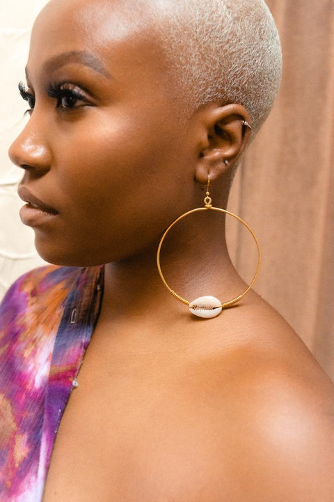 Kenyan Single Cowrie Earrings