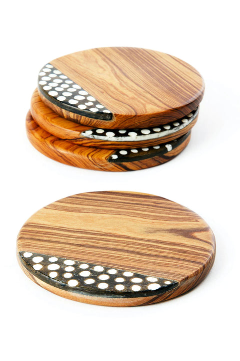 Kenyan Wild Olive Wood Coasters with Dyed Bone Inlay
