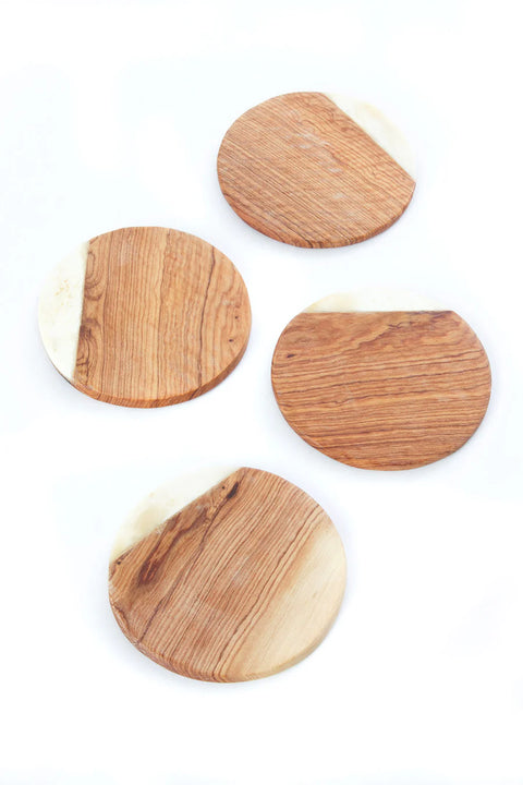 Kenyan Wild Olive Wood Coasters with White Bone Inlay