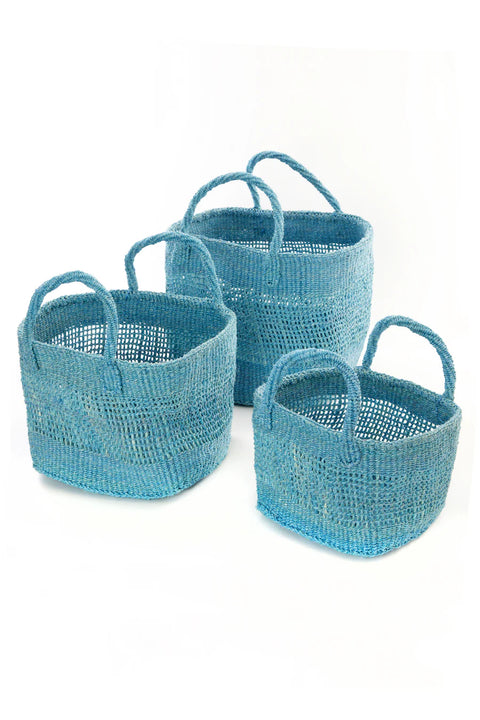 Open Weave Sisal Basket / Purse - BLUE