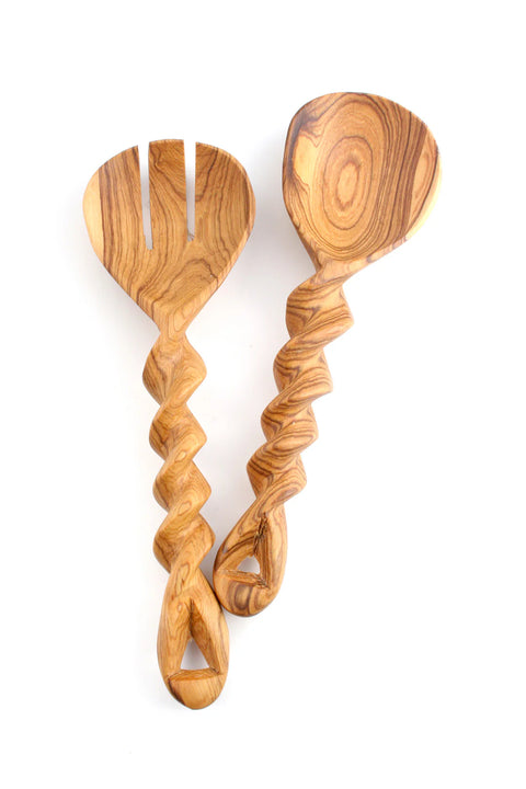 Small Spiral Olive Wood Servers